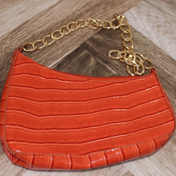Orange Asymmetrical Faux Crocadile Purse - Picture 4 of 5